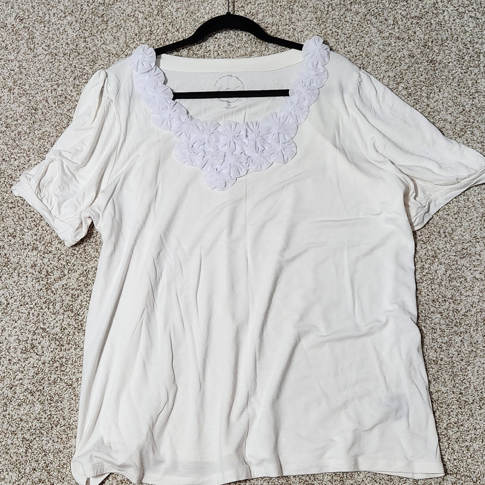 INC White Floral Collar Blouse